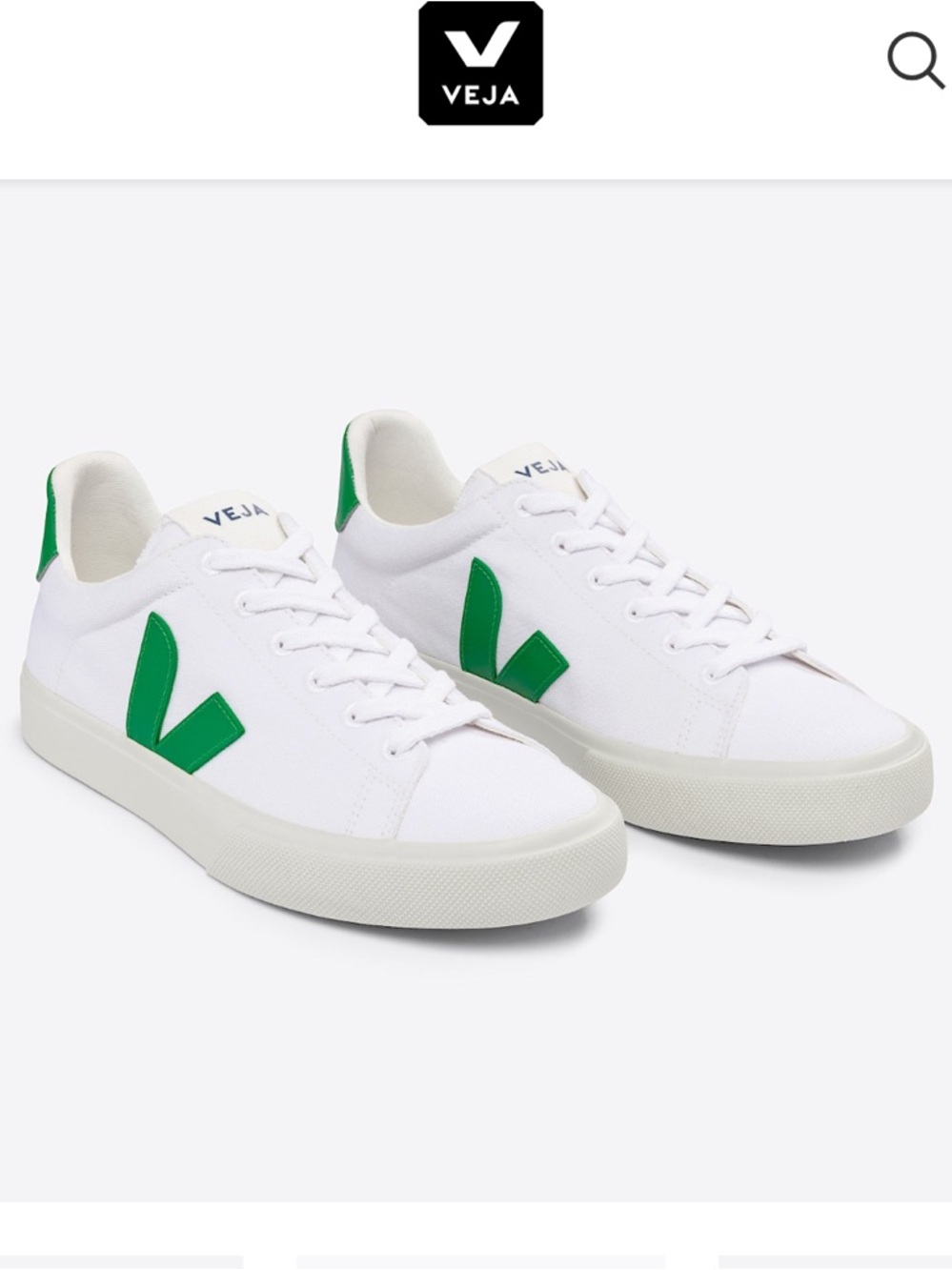 VEJA CAMPO CANVAS WHITE EMERAUDE Sneakers, EUC!